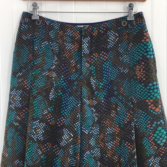 Anthropologie Essential Cullote Cropped Pants Blue Green Womens 8 Snakeskin - Picture 2 of 10